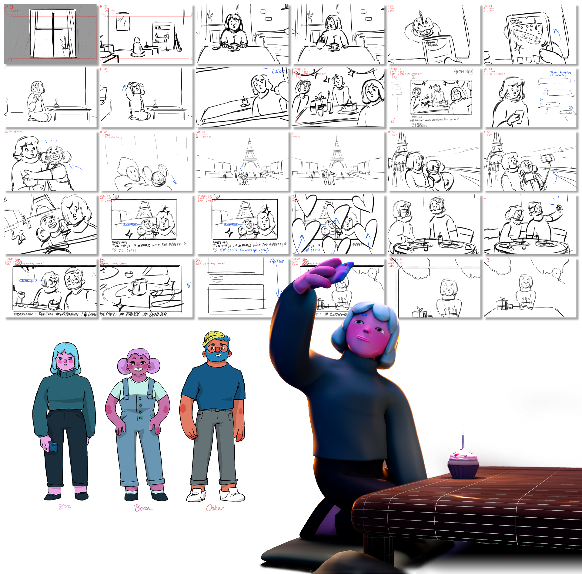 Storyboard and character design